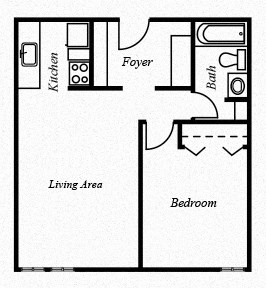Floor plan for 1 bed, 1 bath, 550 sqft